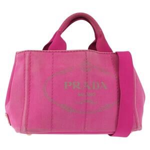PRADA Canapa PM Hand Bag Canvas 2way Pink Gold Auth 144395